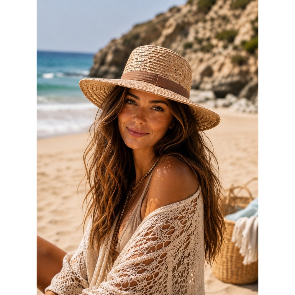 Torrid Straw Fedora Hat M/L Tan Brown Ribbon Woven Summer Sun Hat